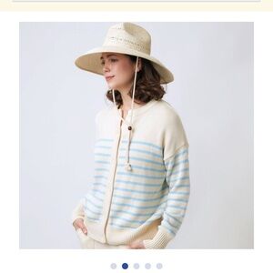 Minnow Peri Stripe Cardigan - Cream and Blue